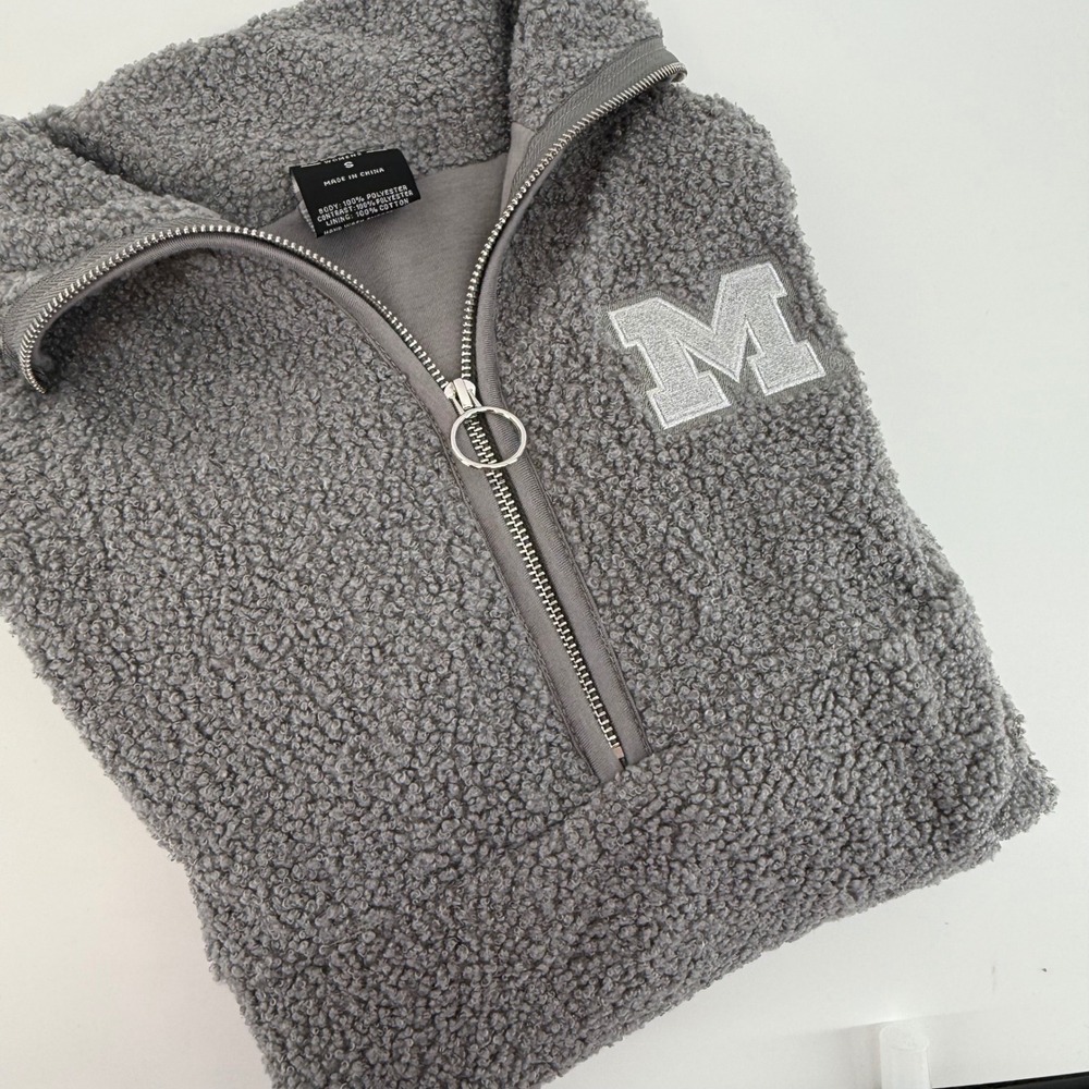 Colosseum Womens Grey Michigan‎ Chenille Sherpa Quarter Zip Pullover Size S